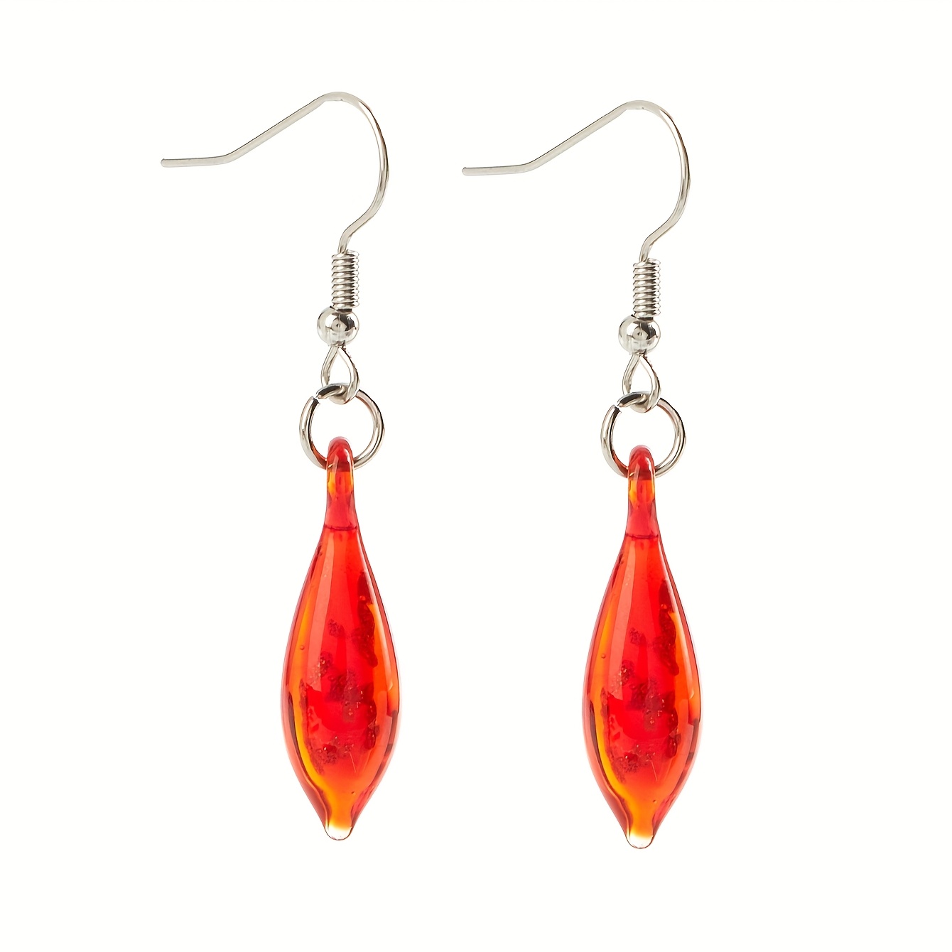 Women's Unique Teardrop Glass Pendant Earrings, Handmade